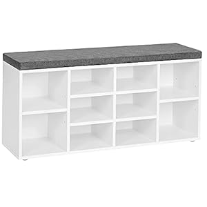 VASAGLE Shoe Bench with Cushion, Storage Bench with Padded Seat, Entryway Bench with 10 Compartments, for Bedroom, 11.8 x 40.9 x 18.9 Inches, Cloud White and Dove Gray ULHS10WT VASAGLE Shoe Bench with Cushion Storage Bench with Padded Seat Entryway Bench with 10 Compartments for Bedroom 118 x 409 x 189 Inches Cloud White and Dove Gray ULHS10WT