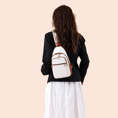 Image of FAYBA Small Sling Bag for Women Crossbody Fanny Pack, PU Leather Wide Guitar Strap Chest Sling Backpack Purse White