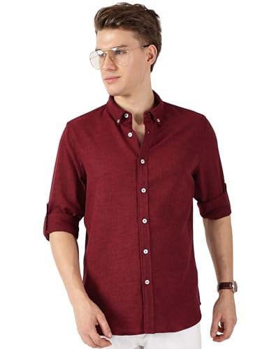 Image of Thomas Scott Men's | Solid | Textured Fabric | Full Sleeve | Slim Fit | Polyester-Blend | Spread Collar | Casual Shirt