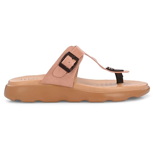 Image of Legwork Women's Orthopaedic T-Strap Thong Sandal | Acupressure Massage Footbed | EVA Cushioned Platform Sole | Doctor Arch Support | Adjustable Buckle Strap | Diabetic Friendly Flat Sandals for Women | UK 3-8 | Brown, Tan, Pink