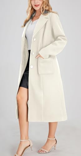 ebossy Women's Elegant Notched Lapel Overcoat Single Breasted Button Mid Long Wool Blend Pea Coat4