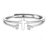 OAOMRIA Sterling Silver Cross Ring To My Daughter Cross Rings For Women Sterling Silver Cubic Zirconia Adjustable Thumb Rings For Women Christian Pray Rings