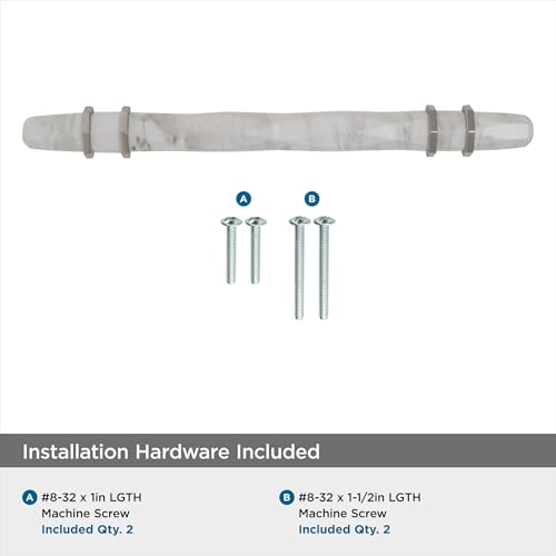 Image of Amerock | Cabinet Pull | Marble White /Polished Nickel | 5-1 /16 inch (128 mm) Center to Center | Carrione | 1 Pack | Drawer Pull | Drawer Handle | Cabinet Hardware