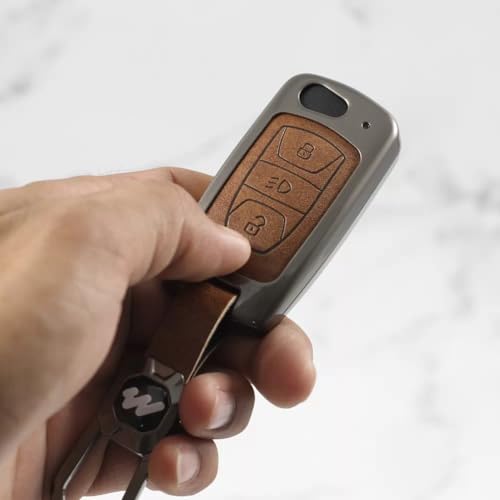 Image of Metal Keycover for Punch, Harrier, Nexon, Altroz, New Safari, Tiago, Tigor - 3 Button Flip Key (Metal Leather)