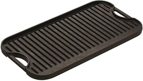 Lodge 20 x 10.44 Inch Pro-Grid Reversible Cast Iron Grill/Griddle – Double Burner Cookware, Pre-Seasoned, Non-Toxic, Made in USA, For Stovetop, Oven, Grill & Campfire
