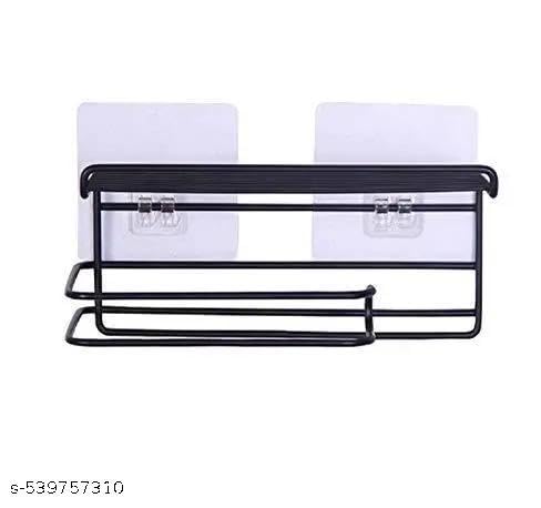 2 PIS Set No Drill Self Adhesive Toilet Paper Holder/Tissue Paper Roll Holder with Mobile Stand/Towel Holder/Bathroom Accessories (Black, Pack of 2)2PIS (Mobile+Tissue) / 515_KP2193 3
