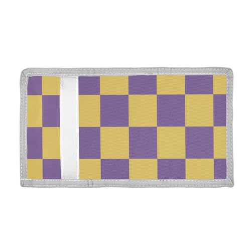 Bolaz The Trifold Camouflage Wallets-Purple Yellow Checked Pattern,Customized Coin Case Lightweight Card Pocket Money Organizer2