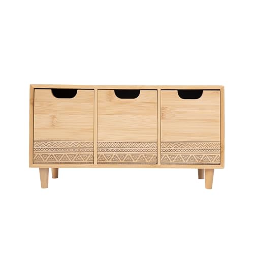 LIN HOME RS02169 Mini commode en bois et bambou avec 3 tiroirs pour petits accessoires, 33 x 11 x 18 cm