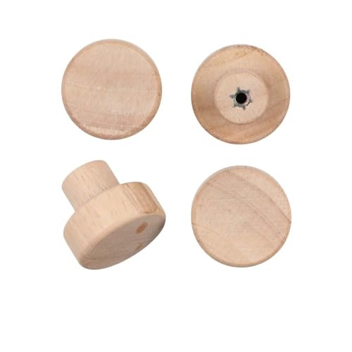 Image of 4 Pcs Wooden Door Pull Knobs, 1.39 inch(35mm) Wardrobe Cabinet Door Pull Knobs Handles with Screws, Round Pulls for Cabinet Drawer Shoe Box