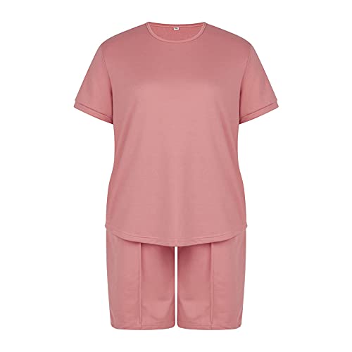 Dcohmch Men Summer Tracksuit 2 Piece Outfits Short Sleeve T-Shirts And Shorts Jogging Sets Athletic Sports Suit Sweatsuits Sportswear (Pink, Large) #TOP1