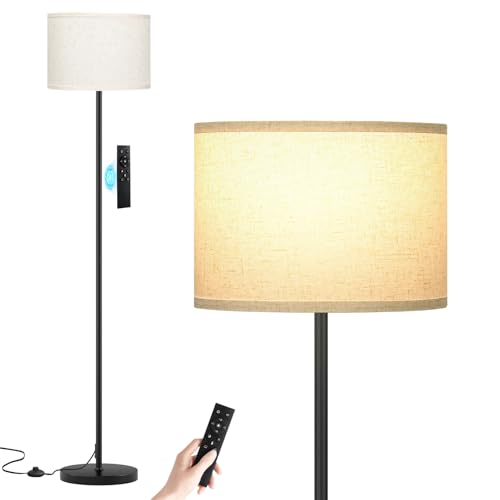 Image of Ambimall 60'' Modern Floor Lamp with Remote, Tall Lamps for Living Room, Bedroom, Office, Dining Room, Beige Shade with Black Pole(Included Bulb)