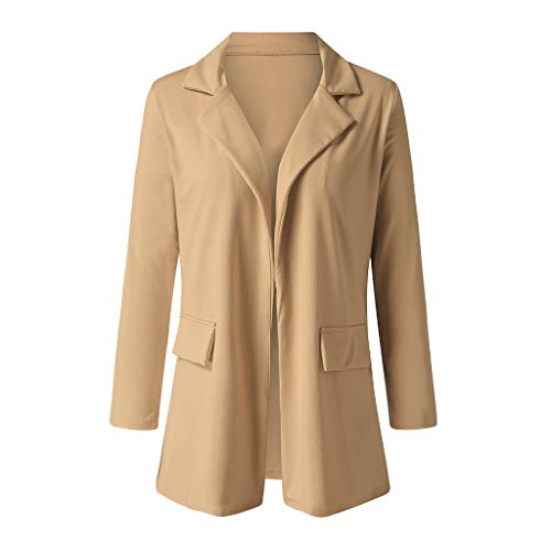 WUAI-Women Plus Size Blazers Long Open Front Work Office Stretchy Suit Jackets Cardigans Coats3