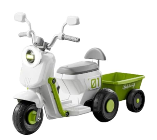 Damika 新しい子供用電動自動車、電動自転車、三輪車、レトロ自転車、男の子と女の子用の三輪車、子供用ダブルドライ吸引ブロワー、特大バッテリー、ホリデーギフト、誕生日プレゼント (ホワイト,シングルドライブ(リアバケット付き))