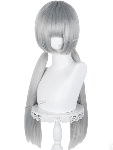 Image of Half and Half Silver Gray Ponytail Anime Cosplay Wig with Bangs 29.5'' Long Dark Gray Pigtail Twin Tail Wigs for Women Party Costumes Halloween