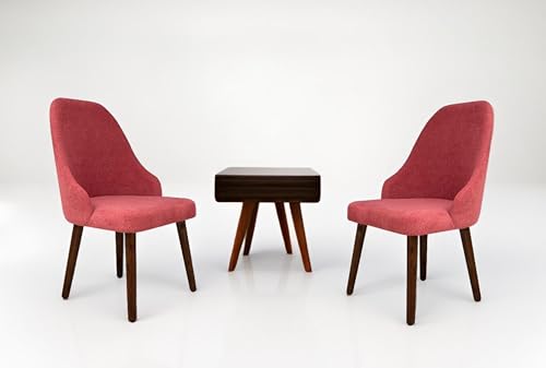 Image of DaneWood Wooden Upholstered Dining Chair | Single Accent Chair for Living /Drawing Room, Bedroom & Office | Upholstery Barrel Arm Chairs with Velvet Fabric, Sheesham Wood Legs, Rose Dust, Height 37.5 inch