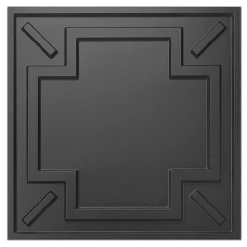 Image of Art3d Decorative Drop Ceiling Tile 2'x2', Glue-up 3D Textured Ceiling Panel, Plastic Sheet in Black(12 Pack)