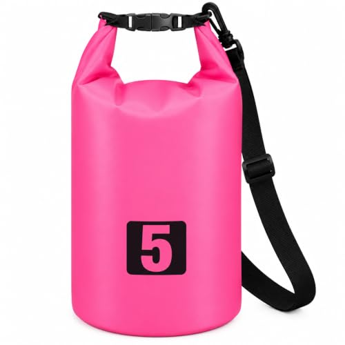 Saco Estanque Dobrável 5 Litros Impermeável com Alça Ajustável Prova D'Agua Mergulho Pescaria Saco Mochila (Rosa)
