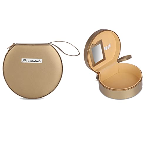 NFI essentials PU Women’s Makeup Bag, Cosmetic Box, Vanity Case, Trousseau Box, Bridal Make Up Organiser with Magnifying Compact Makeup Mirror (Gold)