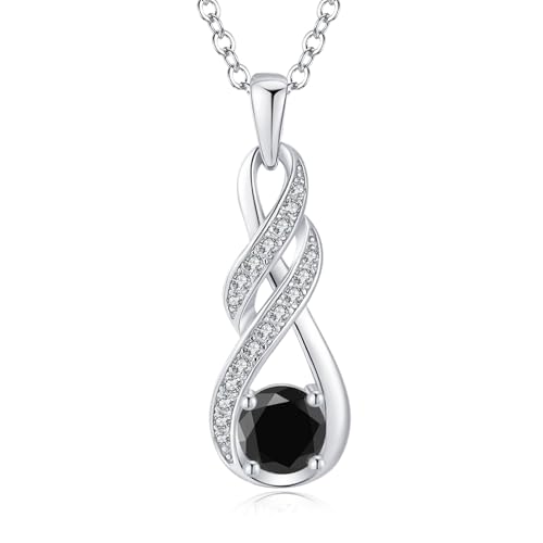 LOCIBLO Birthstone Necklaces for Women 925 Sterling Silver Infinity Pendant Black Cubic Zirconia Necklace Jewelry for Her 16+2