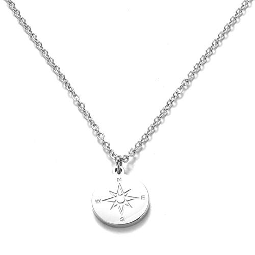 Kim Johanson Edelstahl Damen Halskette *Kompass* in Silber mit einem Anhänger Travel Boho Schmuck Kette verstellbar inkl. Schmuckbeutel