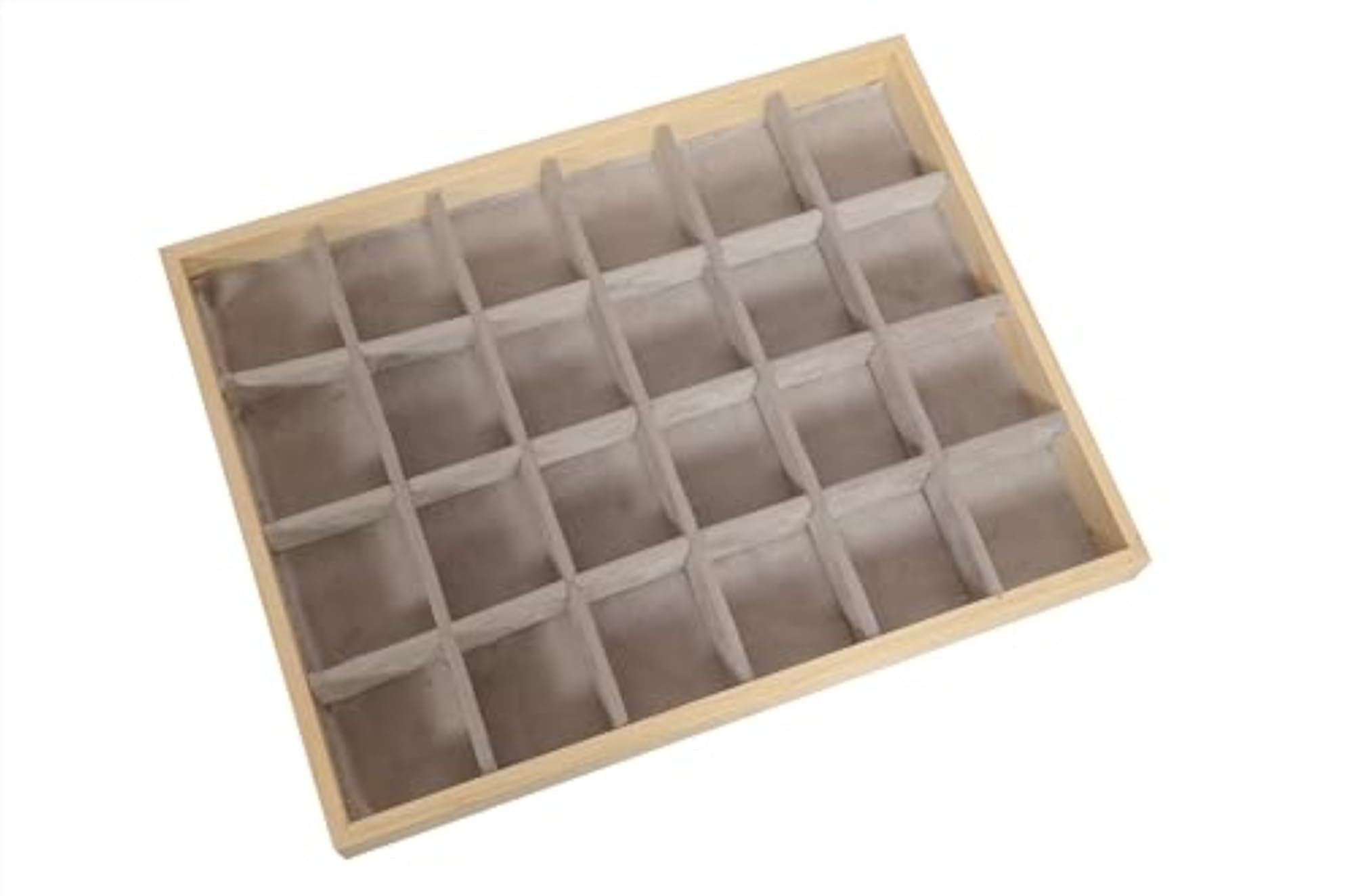 24 Grid Wood Jewelry Tray Microfiber Interior Jewelry Drawer Organizer
