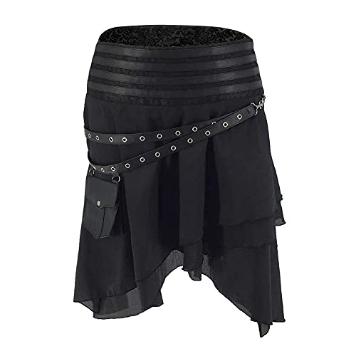 Zooma Falda de vapor vintage para mujer, traje de roca, enagua negra, malla alta, falda larga Midi,...