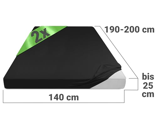 Emily´s Check Doppelpack Bettlaken Betttuch Spannbettlaken 1493.2123, 140 x 190-200 cm, Schwarz – Ansicht 3