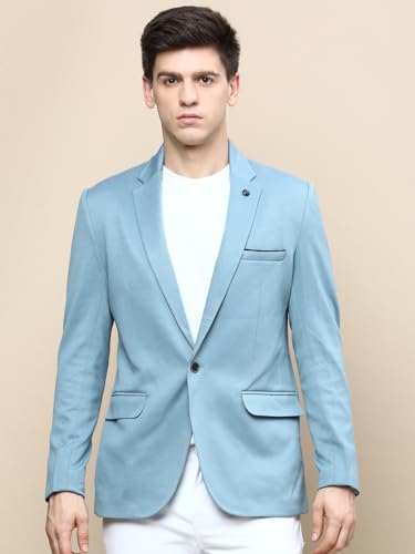 Image of SHOWOFFFF Men Solid Single Breasted Party Blazer | Notched Lapel Full Sleeves Cotton Blazer's for Mens | Slim Fit Regular Length Blazers for Men's