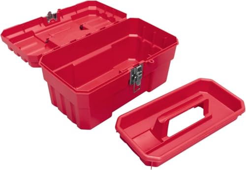 Image of Akro-Mils 14-Inch Plastic Toolbox with Removable Tray, Steel Latch & Padlock Eye, Industrial-Grade Tool Box for Tools, Crafts, First Aid & Hobby Supplies, 14 inch x 8 inch x 8 inch, Made in USA, Red (09514)