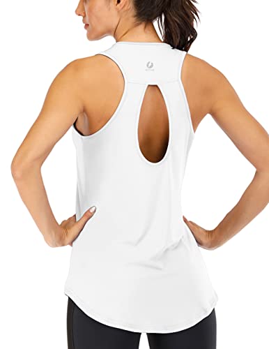 ICTIVE Yoga Tops for Women Loose Fit Workout Backless Sleeveless Keyhole Open Back Racerback Summer Shirts White S