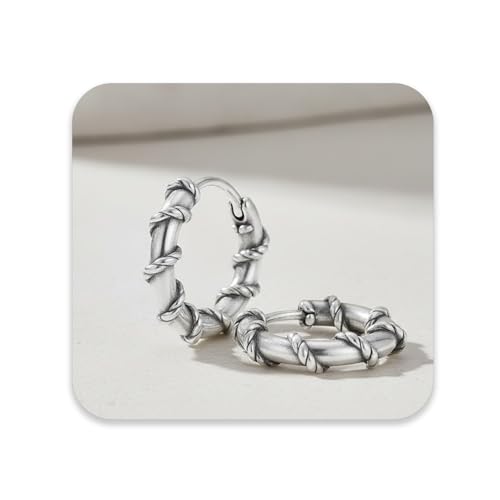Image of VAMA FASHIONS Oxidised Silver Hoop Earrings in Tribal Bali Design Lightweight Ethnic Look Ear Accessories for Men