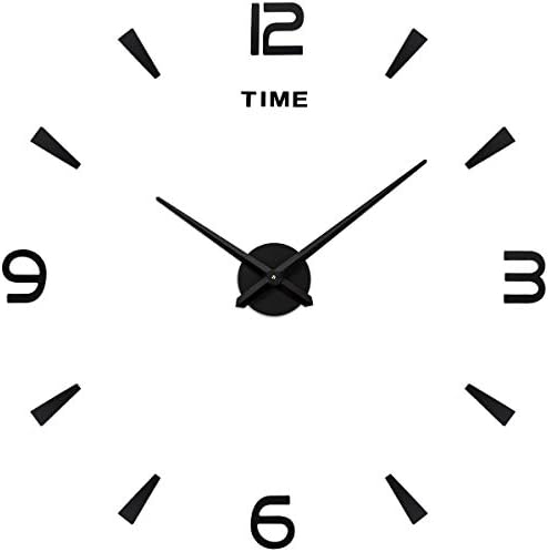 Aililife 3D DIY Wall Clock Decor Sticker Mirror Frameless Large DIY Wall Clock Kit for Home Living Room Bedroom Office Decoration (Black)