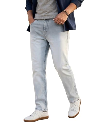 Image of Urbano Fashion Men's Straight Fit Heavy Washed Faded Denim Jeans Stretchable