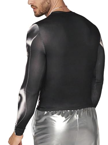 WDIRARA Men's 3D Body Print Crop Top Long Sleeve Muscle T Shirt Party Club Rave Clothes2