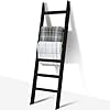 Teakmama 6 tier blanket ladder with hooks 54 ft wall leaning blanket ladders for living room rustic decorative ladder for blankets quilts farmhouse decor ladder shelf easy to assemble black  urban country home decor