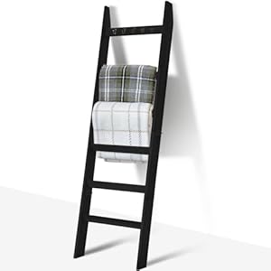 Teakmama 6 tier blanket ladder with hooks 54 ft wall leaning blanket ladders for living room rustic decorative ladder for blankets quilts farmhouse decor ladder shelf easy to assemble black  urban country home decor