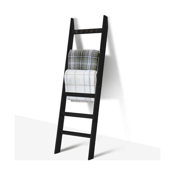 Teakmama 6 tier blanket ladder with hooks 54 ft wall leaning blanket ladders for living room rustic decorative ladder for blankets quilts farmhouse decor ladder shelf easy to assemble black  urban country home decor