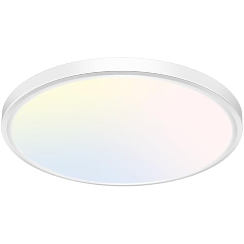 Image of libtit 12 inch Flush Mount LED Ceiling Light Fixture, 3000K 4000K 6500K Adjustable, 28W 3200lm White Round Lighting Fixtures for Bathroom Shower Hallway Kitchen