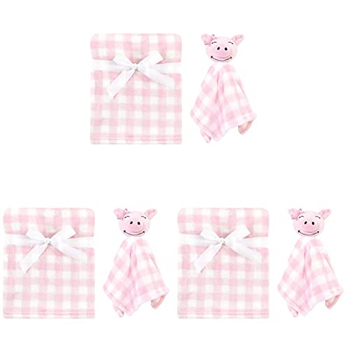 Image of Hudson Baby Unisex Baby Plush Blanket with Security Blanket, Pig, One Size (Pack of 3)