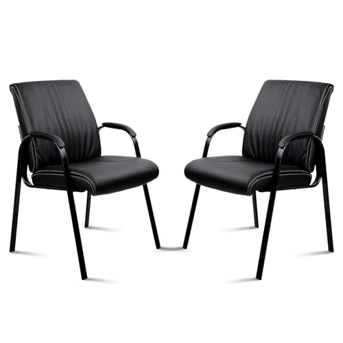 CLATINA Big Tall Wide Office Guest Chair Heavy Duty 500lbs Leather Comfy Side Reception Chairs with Arms No Wheels, Executive Bariatric Lobby Chair for Meeting Conference Waiting Room Stationary 2PACK