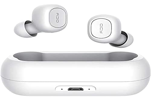 QCY T1C Auriculares Bluetooth, Deportivos inalámbricos en el oído, 20 Horas de reproducción, Sonido estéreo, Micrófono, Blanco