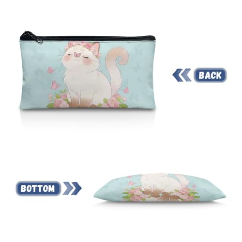 Image of Cat Butterfly Pencil Case for Girls Light Blue Pencil Box Kawaii Stationery Storage Pouch for Preschool Zippered Pen Organizer with Roomy Capacity