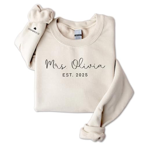 GODMERCH Custom Embroidered Mrs Sweatshirt - Future Mrs Hoodie, Bride Sweatshirts, Gifts for Her Bride to Be Engagement Wedding Bridal Shower Bachelorette Party