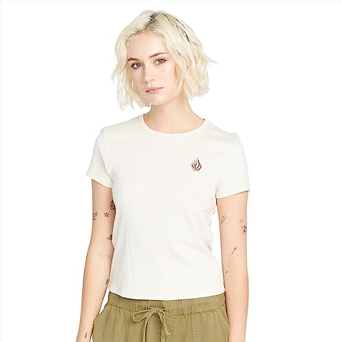 Image of Volcom Women's Have a Clue Short Sleeve Tee - Fitted T-Shirt with Striped Neck Taping