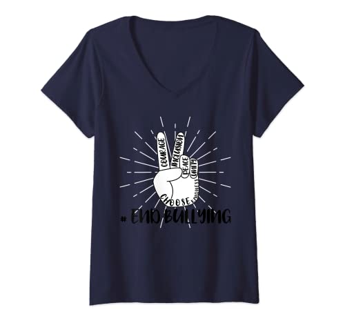 Mujer Signo de la Paz End Bullying Kindness Unity Day Naranja Camiseta Cuello V