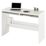 ぼん家具 【完成品】 デスク パソコンデスク 収納ラック 幅110×奥行45cm 2口コンセント 勉強机 つくえ 棚付き ワークデスク スリム ホワイト