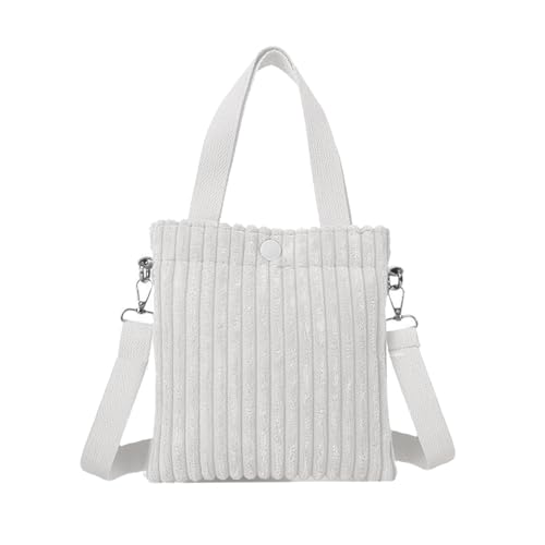 Cord Umhängetasche Damen Klein Weiß Crossbody Bag Tote Bag Cord Tasche kleine mit Reißverschluss Tragetasche Cordtaschen Schultertasche mit Verstellbarem Schultergurt Handytasche für Arbeit, Reisen