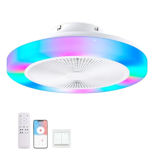 RRBEST Ventilatore da Soffitto con Luce, RGB Ventilatore da Soffitto Dimmerabile, 6 Velocità 3...