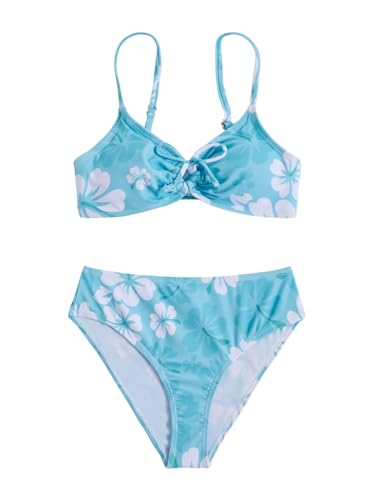 Image of COZYEASE Girls' 2 Piece Ditsy Floral Print Knot Front Ruched Triangle Bikini Swimsuit