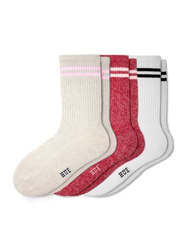 Image of HUE Women's Casual Ribbed Must-have Crew Lightweight Athletic Socks 3 Pair Pack